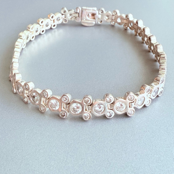 Walt Disney Official Mickey Minnie Mouse CZ Tennis Sterling Silver 925 Bracelet - Picture 3 of 9
